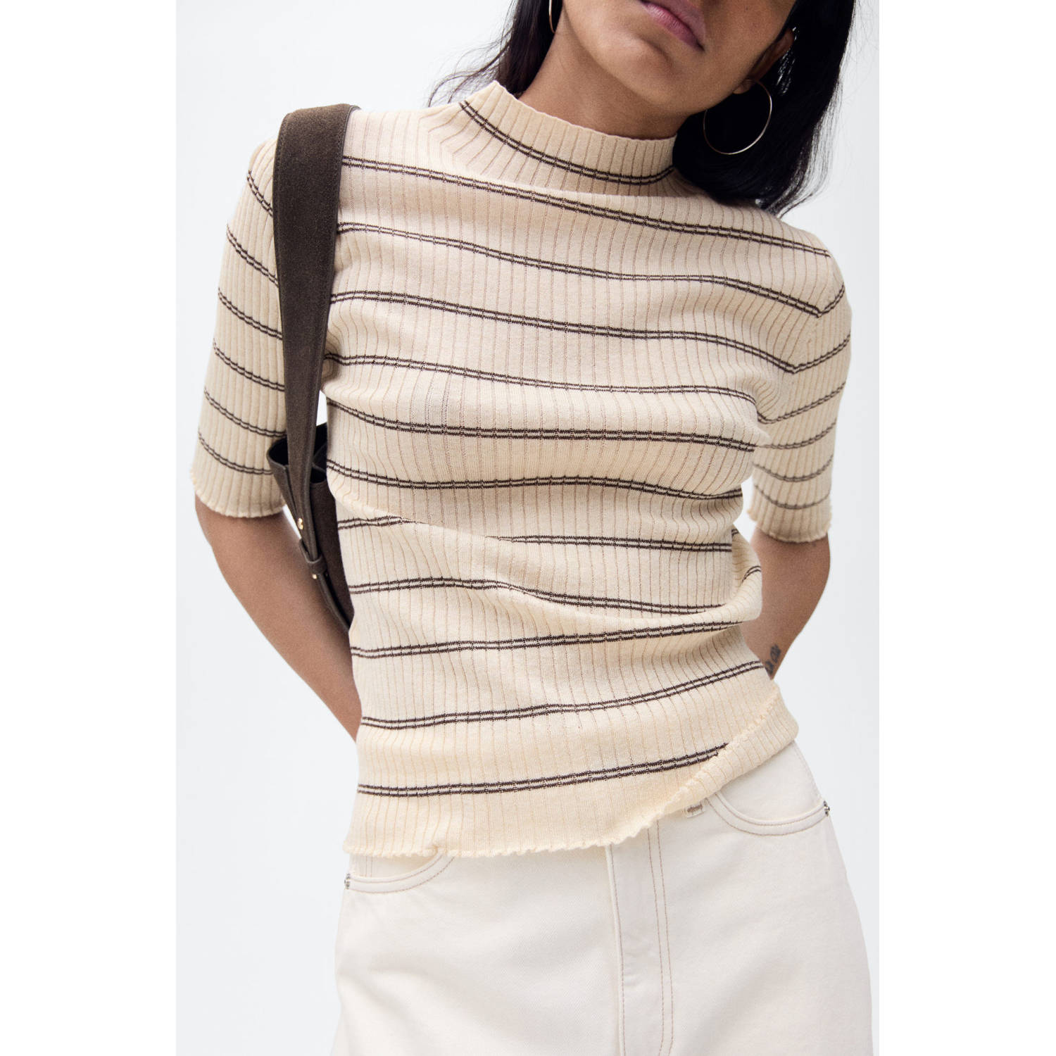 Mango top beige rib gebreid
