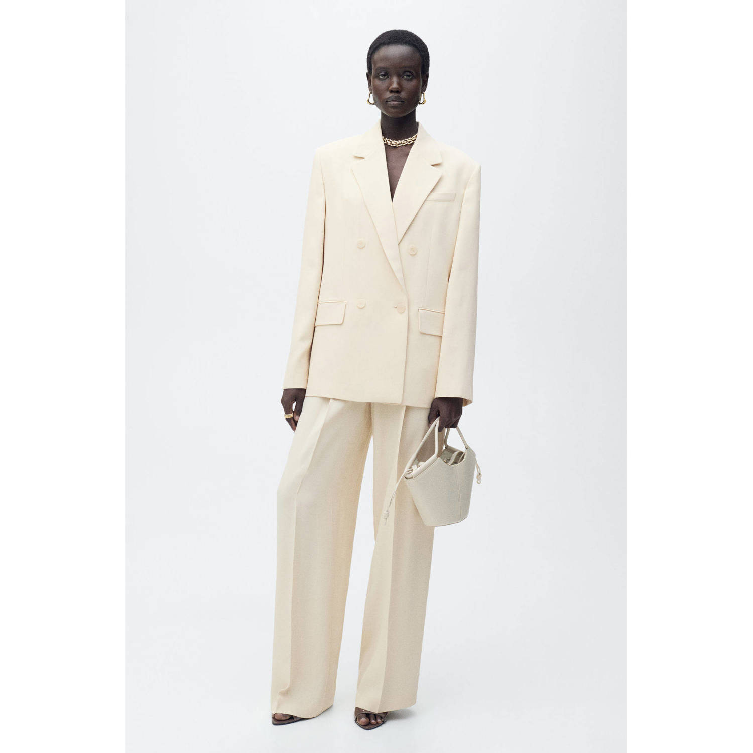 Mango regular blazer ecru