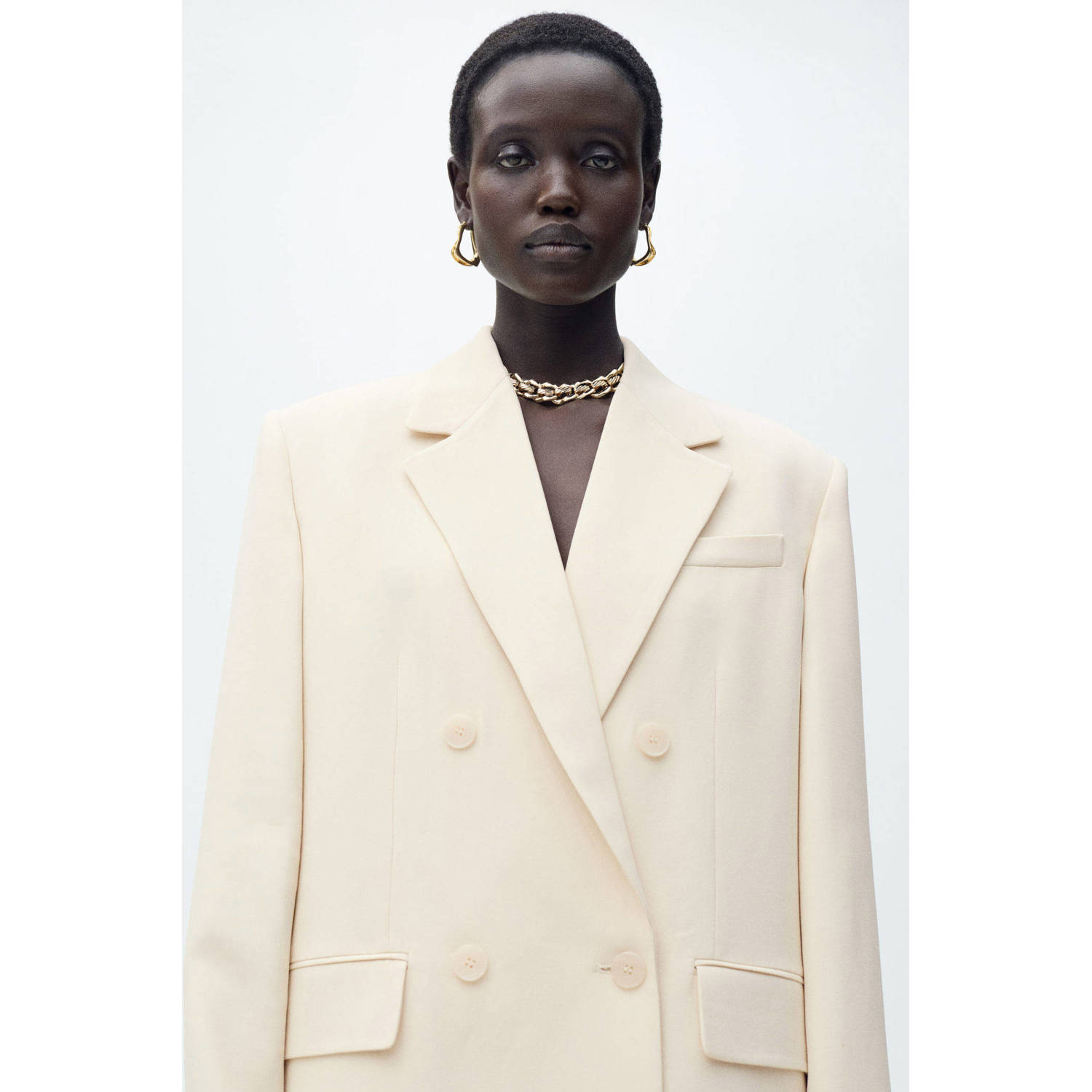 Mango regular blazer ecru