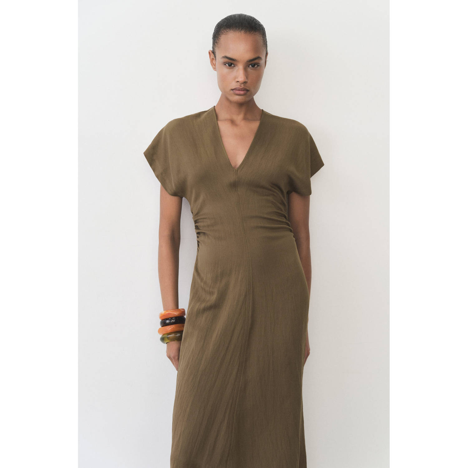 Mango midi jurk kaki