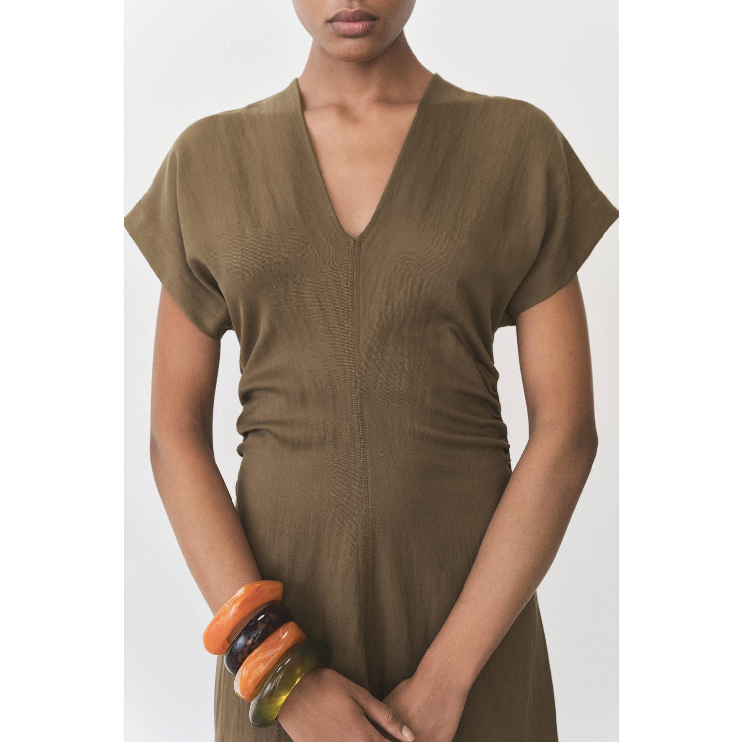 Mango midi jurk kaki