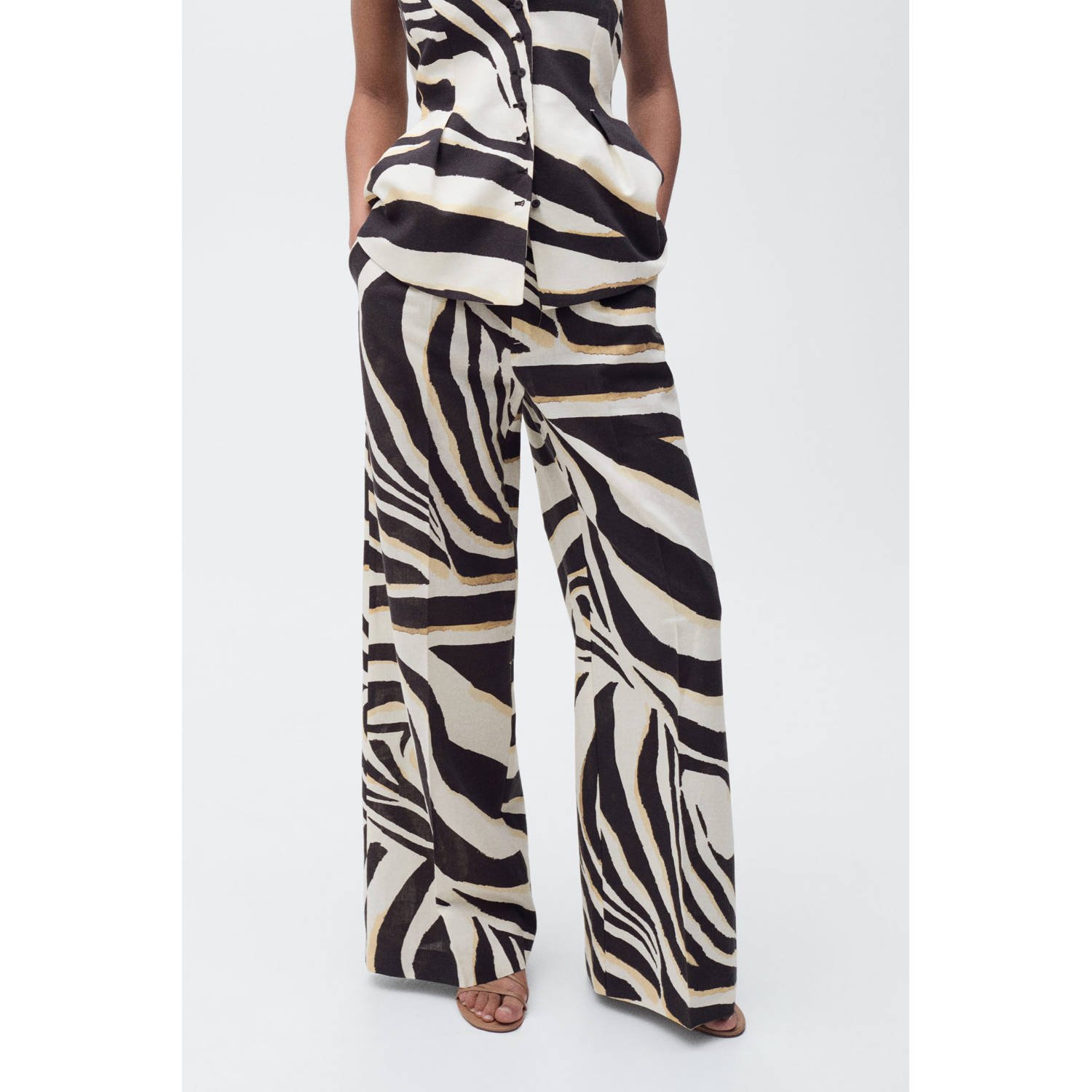 Mango wide leg regular waist pantalon beige