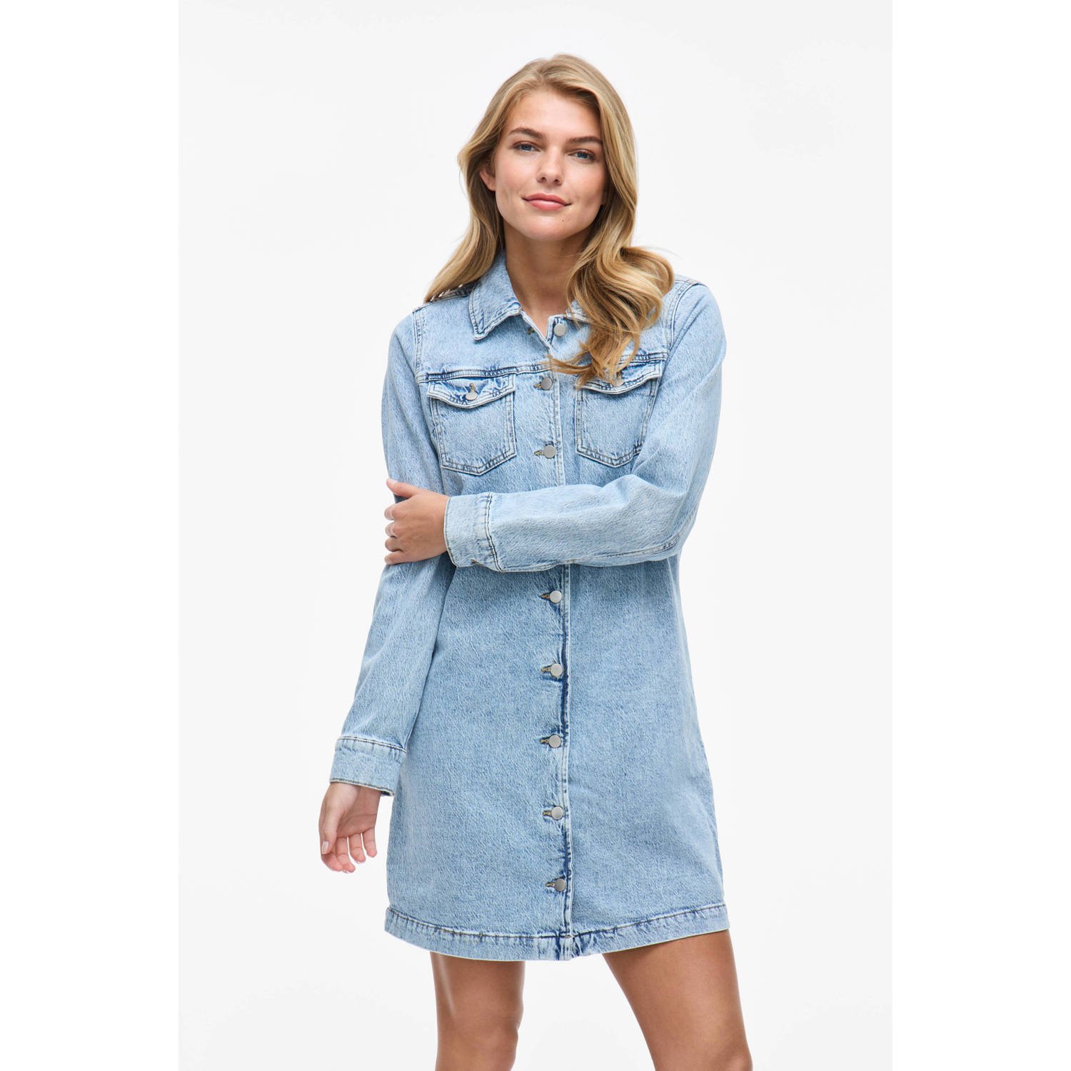 VILA denim blousejurk light blue denim