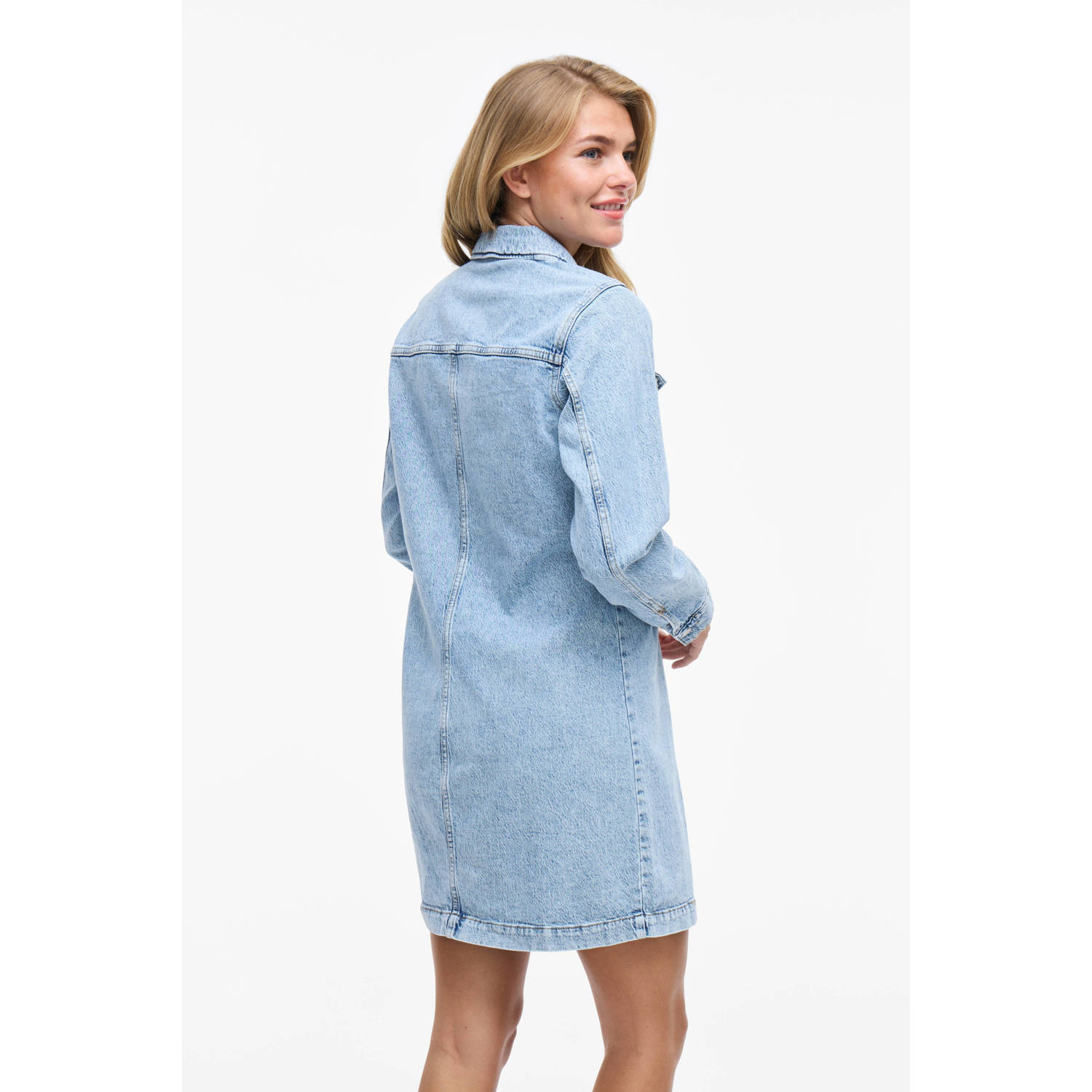 VILA denim blousejurk light blue denim