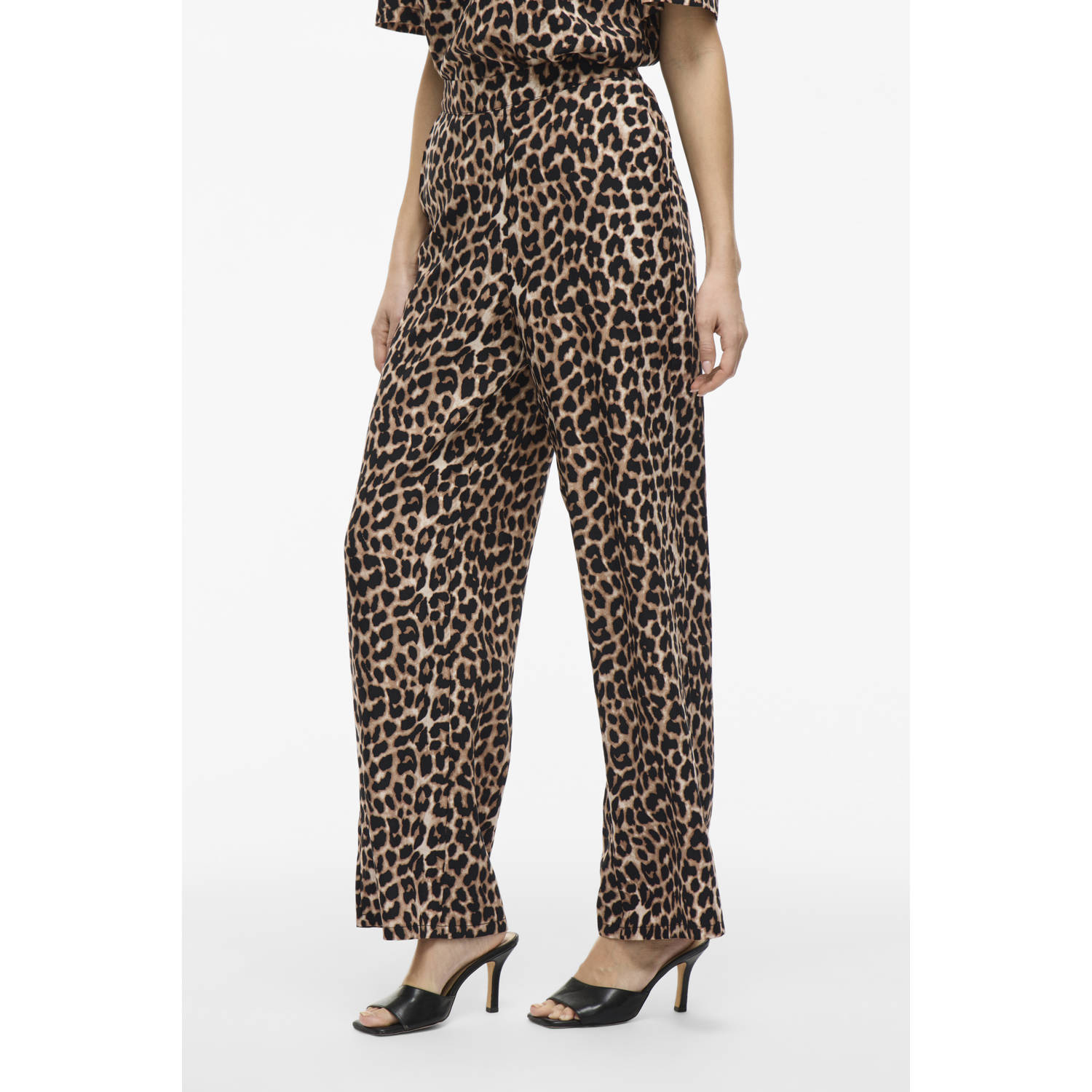 VILA wide leg regular waist broek bruin