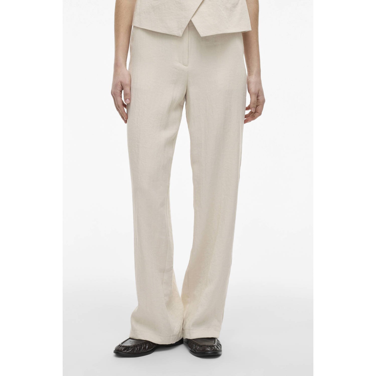 VILA straight regular waist broek ecru