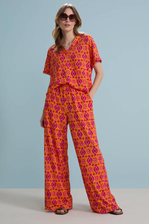 wide leg high waist casual broek oranje