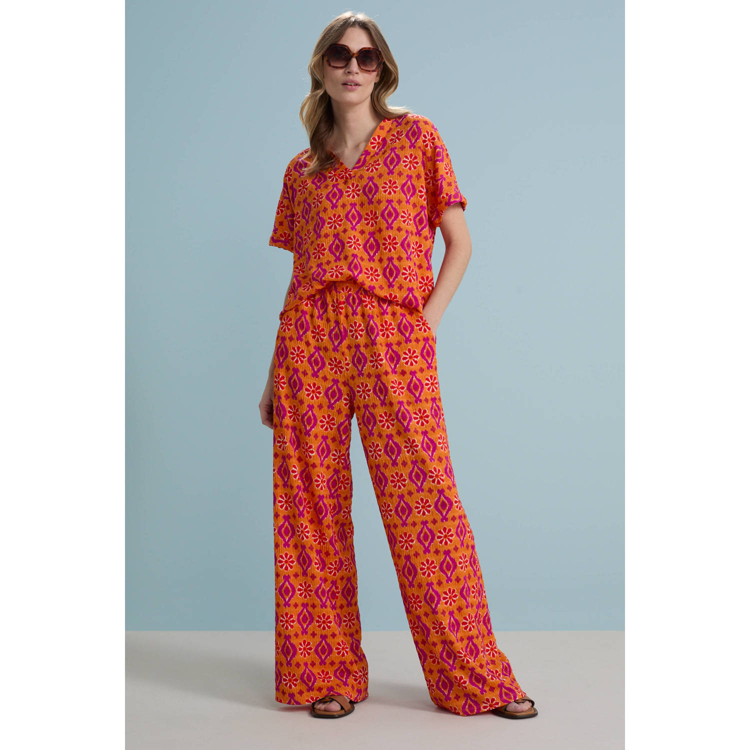 VILA wide leg high waist casual broek oranje