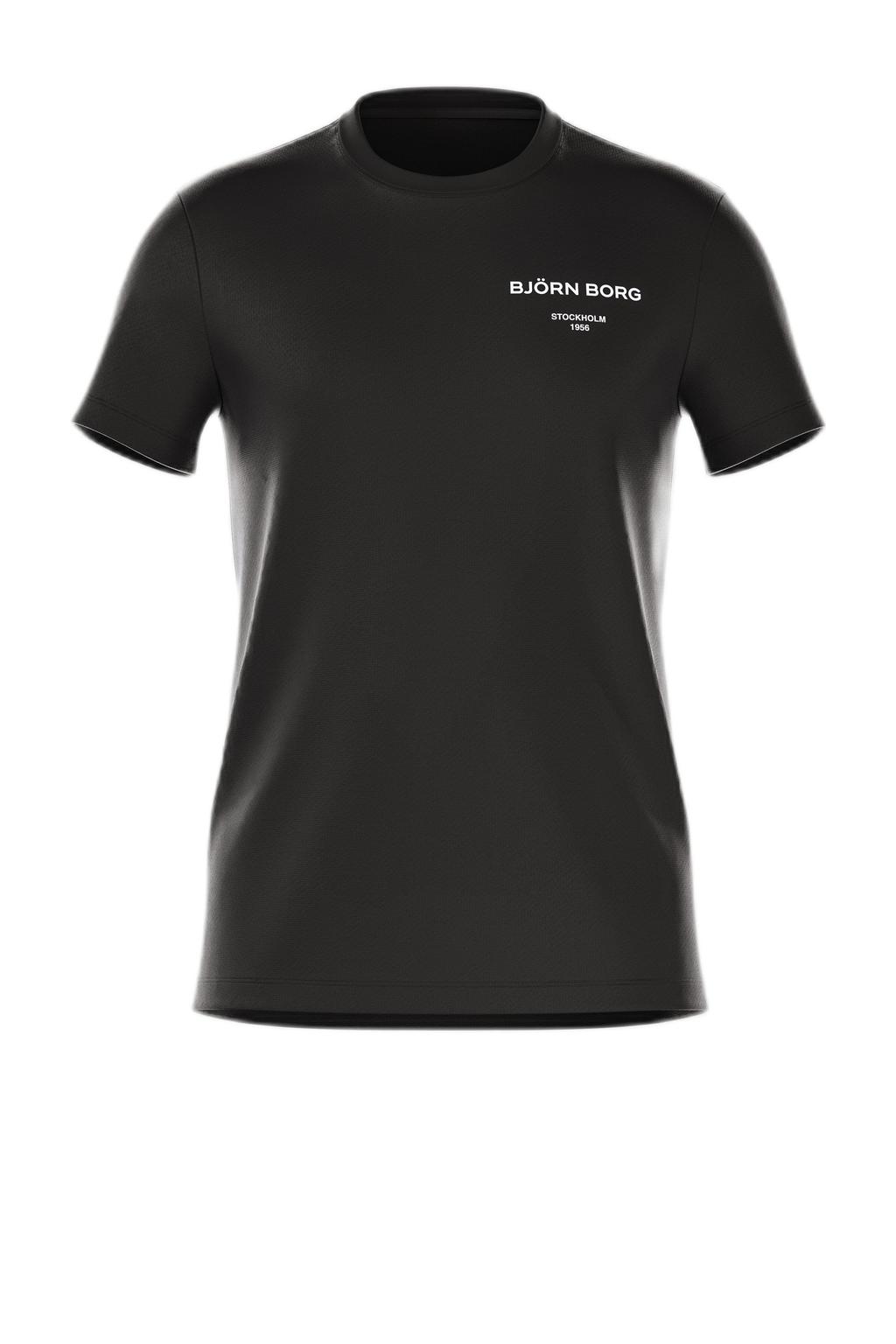 Zwarte heren Björn Borg sportshirt van katoen met effen, korte mouwen en ronde hals