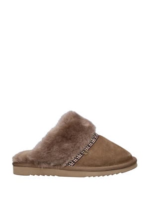 suède pantoffels taupe