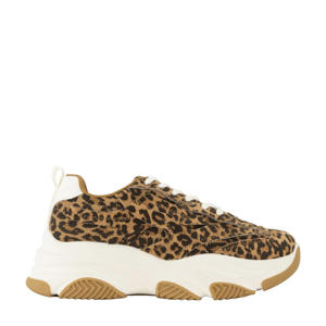 chunky sneakers met panterprint cognac/zwart