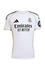 thumbnail: Wit en zwarte heren adidas Performance Senior Real Madrid voetbalshirt Thuis van polyester met korte mouwen en V-hals