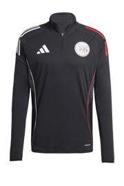 thumbnail: Zwart, wit en rode heren adidas Performance Senior Ajax Amsterdam voetbalshirt Training van polyester met logo dessin, lange mouwen, opstaande kraag en ritssluiting