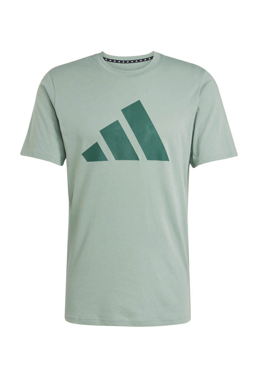 Lichtgroen en donkergroene heren adidas Performance sportshirt van polyester met korte mouwen en ronde hals