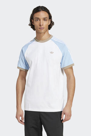 T-shirt wit/lichtblauw