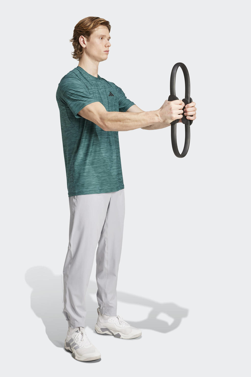 Groene heren adidas Performance sportshirt van polyester met melée print, korte mouwen en ronde hals