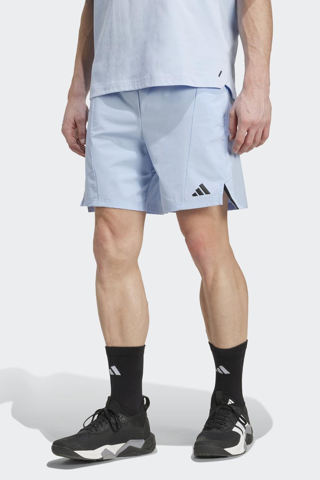 Lichtblauwe heren adidas Performance Senior sportshort van polyester met regular fit, regular waist en effen