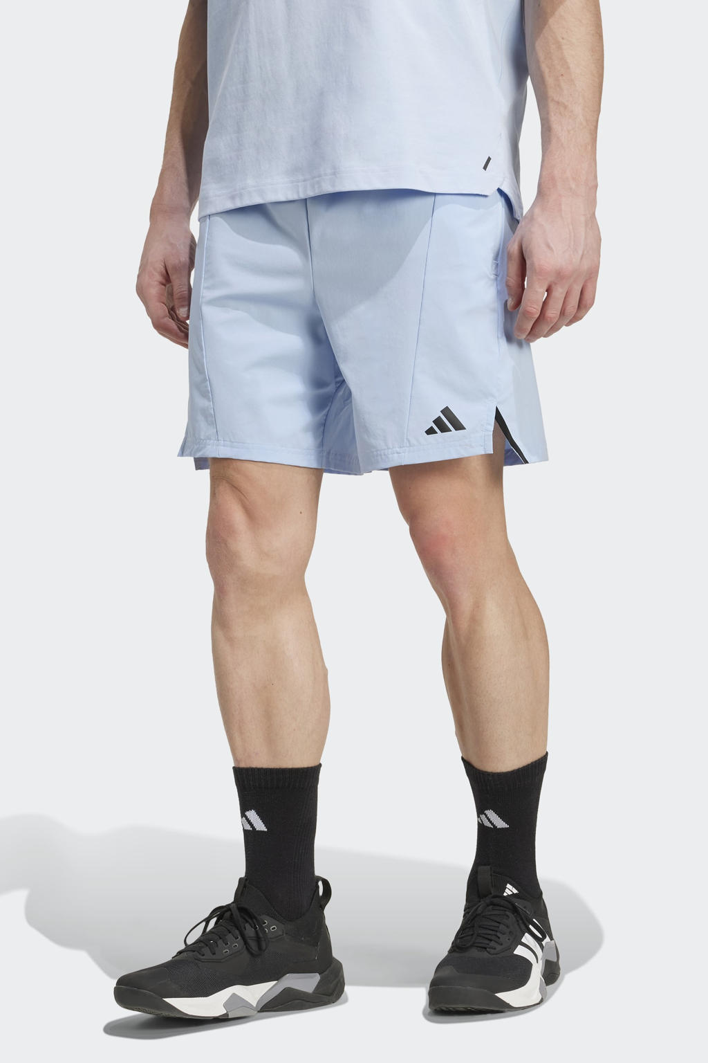 Lichtblauwe heren adidas Performance Senior sportshort van polyester met regular fit, regular waist en effen