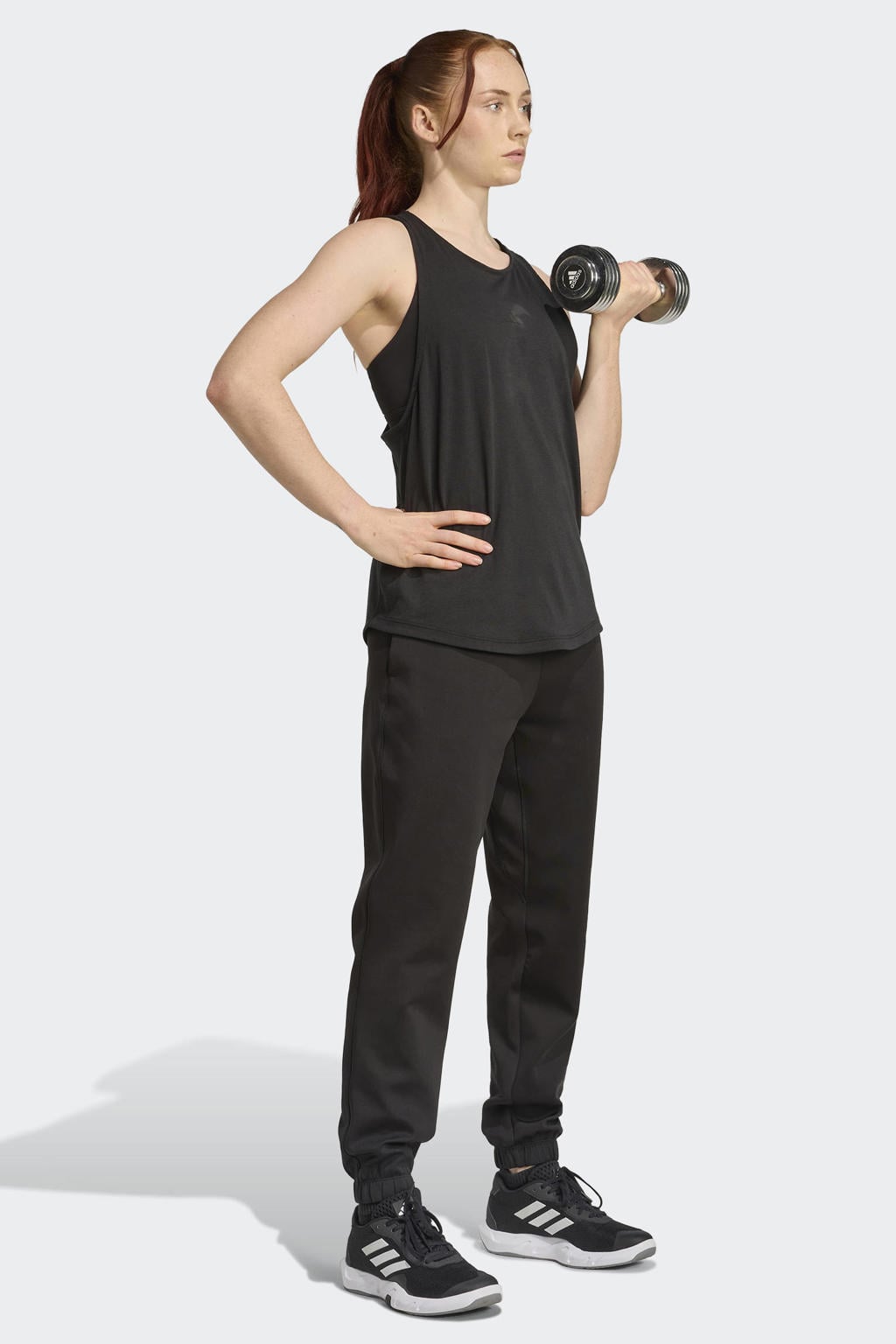 Zwarte dames adidas Performance sporttop van polyester met ronde hals