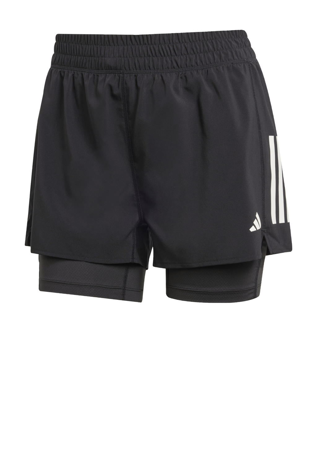 Zwart en witte dames adidas Performance hardloopshort van polyester met regular fit en regular waist