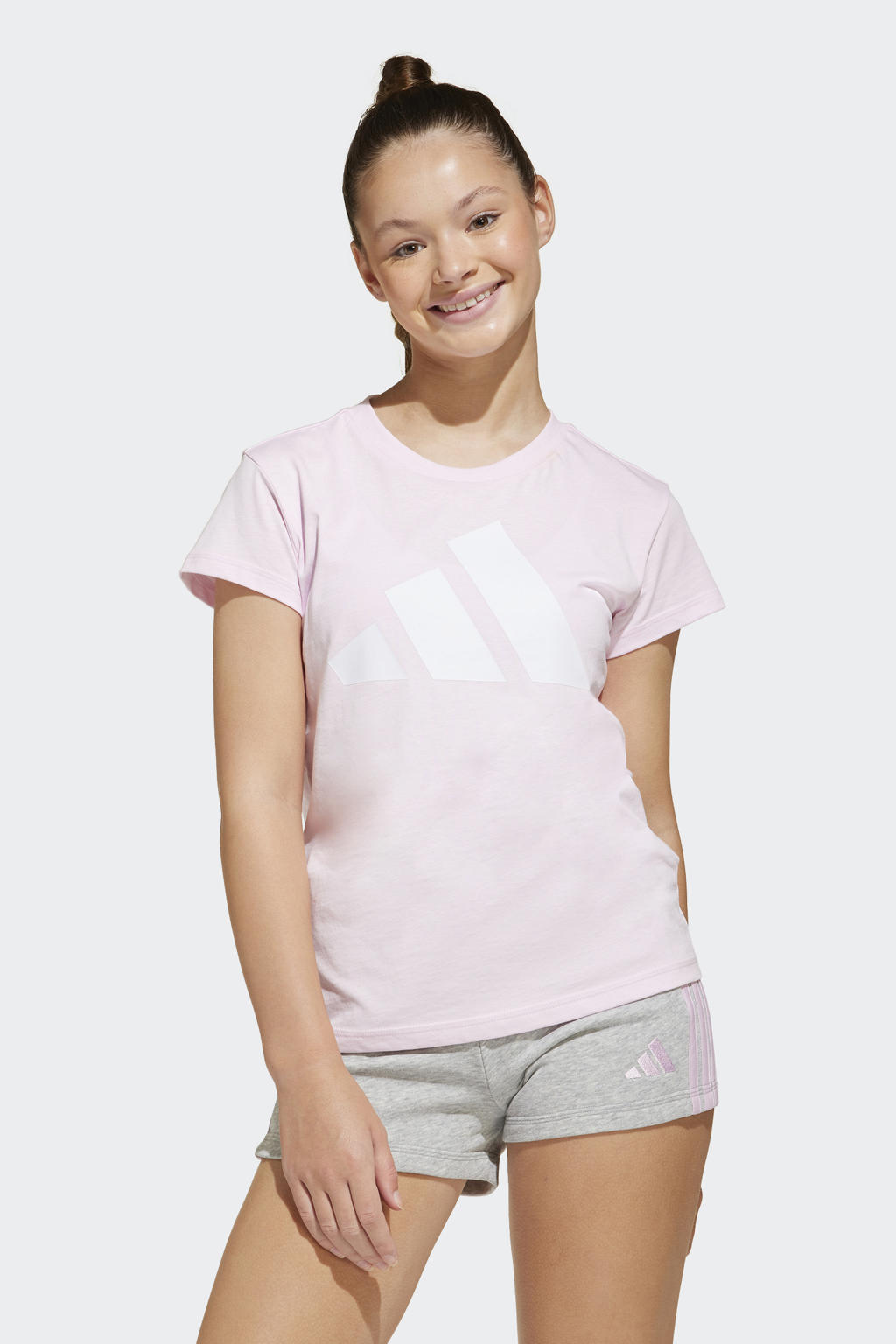 Lichtroze meisjes adidas Sportswear T-shirt van katoen met logo dessin, korte mouwen en ronde hals