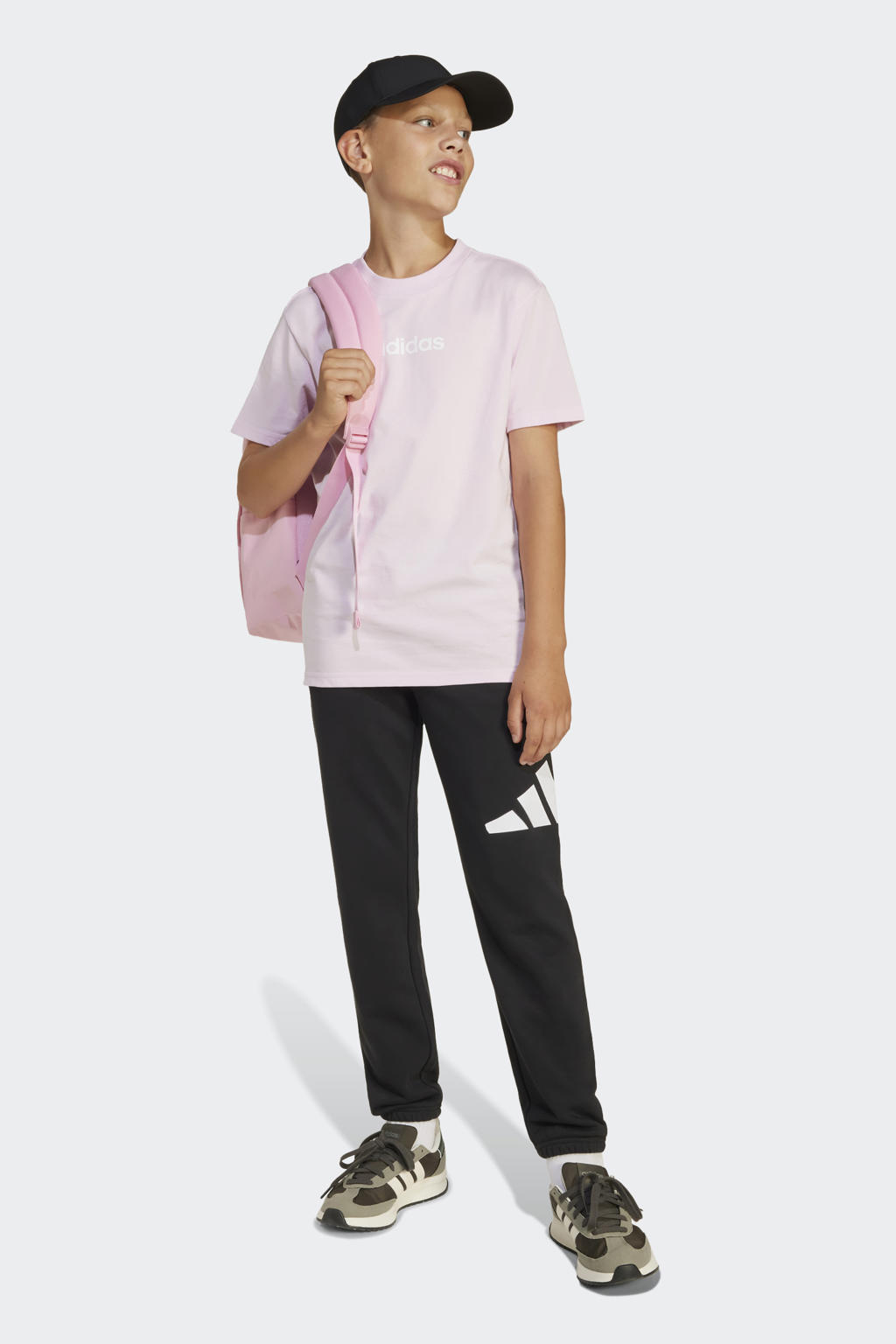 Lichtroze en witte jongens en meisjes adidas Sportswear T-shirt van katoen met logo dessin, korte mouwen en ronde hals