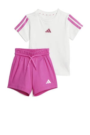 T-shirt + short wit/fuchsia