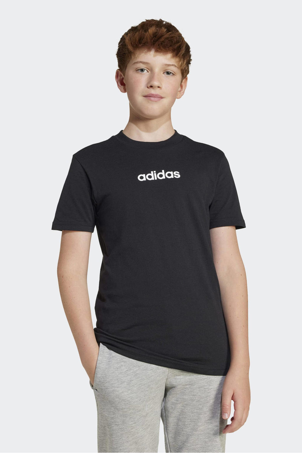 Zwart en witte jongens en meisjes adidas Sportswear T-shirt van katoen met logo dessin, korte mouwen en ronde hals