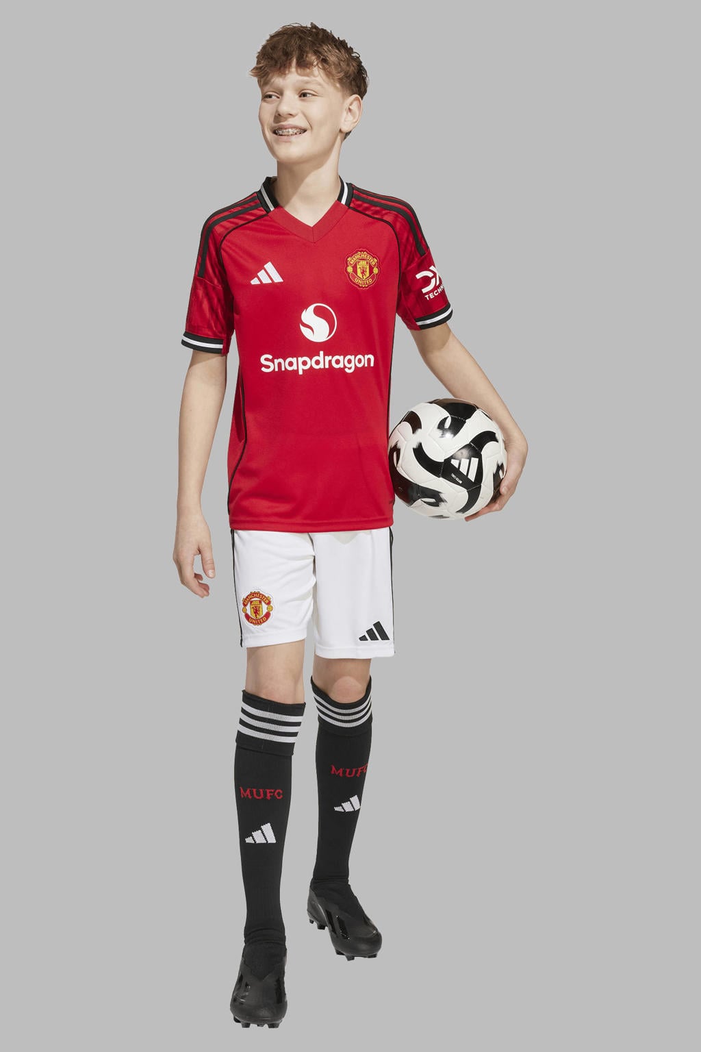 Rode jongens en meisjes adidas Performance Junior Manchester United voetbalshirt Thuis van polyester met korte mouwen en ronde hals