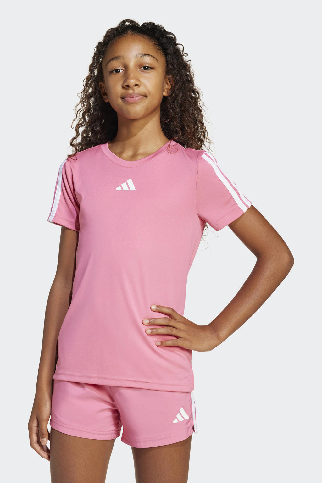 Roze jongens en meisjes adidas Sportswear sportshirt van polyester met korte mouwen en ronde hals