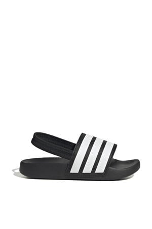 Adilette Estrap badslippers met hielbandje zwart/wit