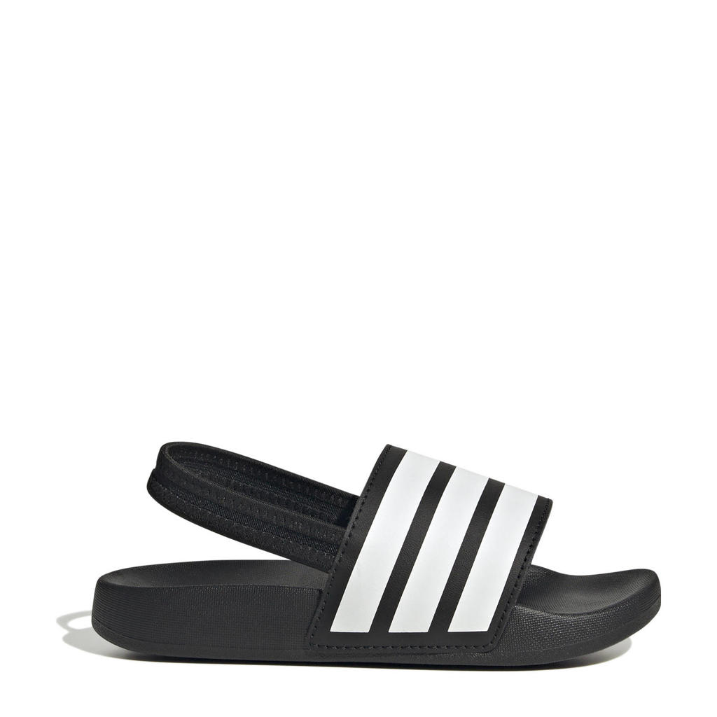 Zwart en witte jongens en meisjes adidas Sportswear Adilette Estrap badslippers met hielbandje van rubber