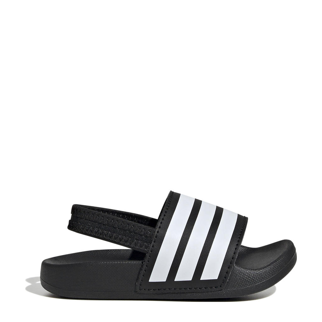 Zwart en witte jongens en meisjes adidas Sportswear Adilette Estrap badslippers met hielbandje van rubber met logo
