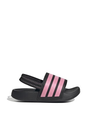 Adilette Estrap badslippers met hielbandje zwart/roze
