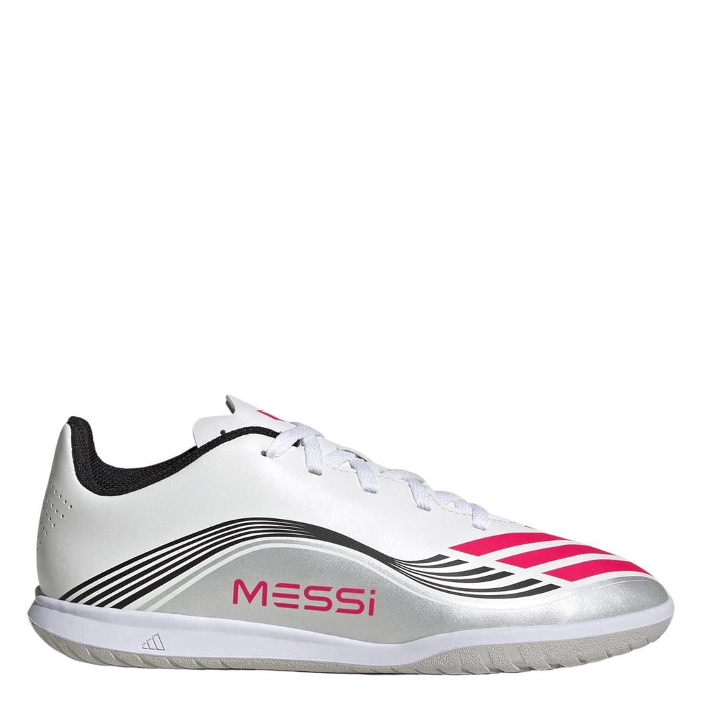 Wit, rood en grijze jongens en meisjes adidas Performance F50 Messi Club junior voetbalschoenen van imitatieleer/textiel
