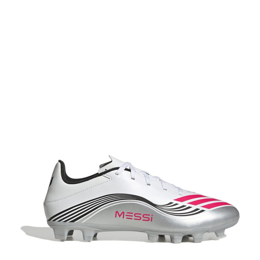 Wit, rood en grijze unisex adidas Performance F50 Messi Club voetbalschoenen van imitatieleer/textiel