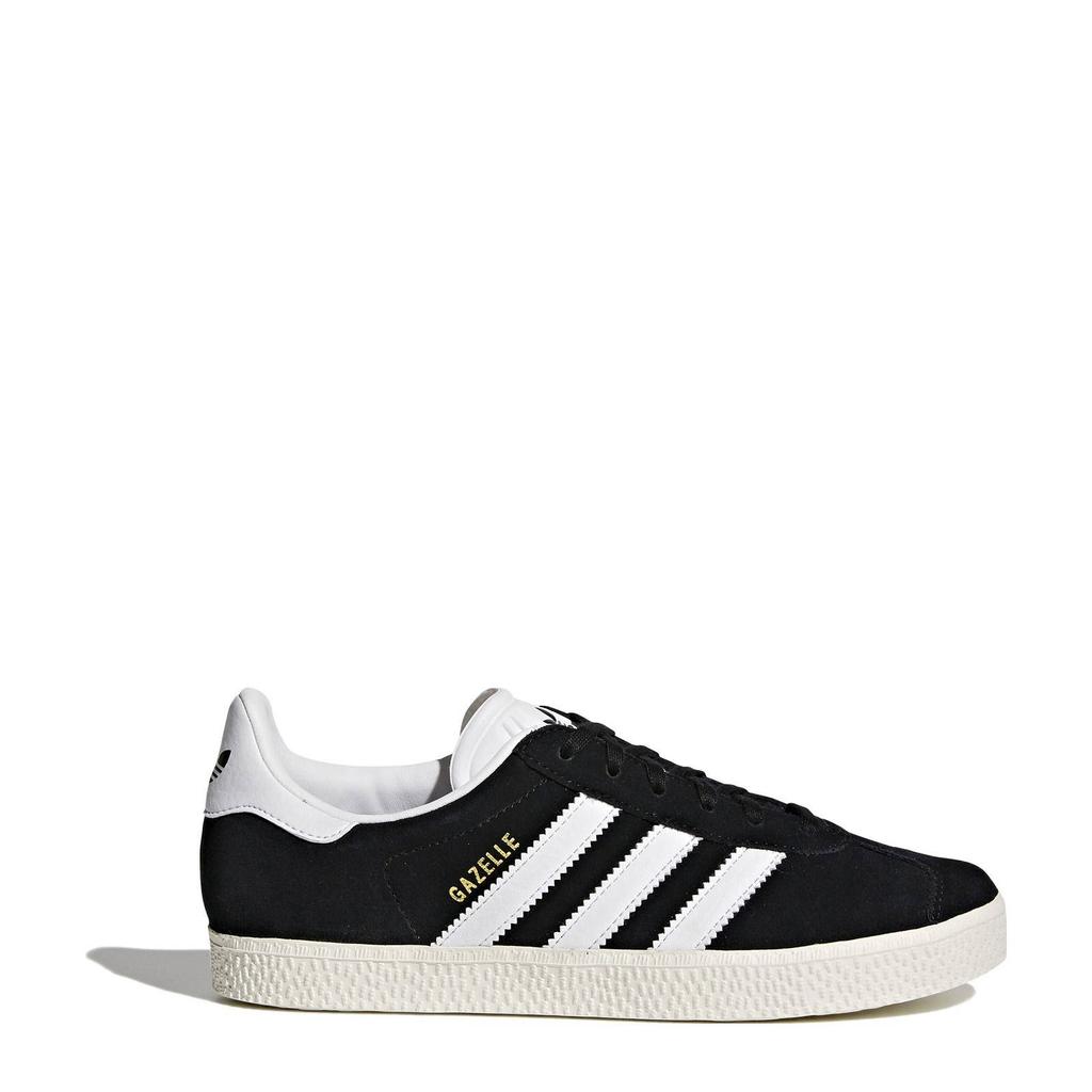 Zwart en witte jongens en meisjes adidas Originals Gazelle sneakers van suede met veters