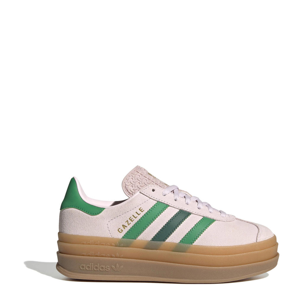 Lichtroze en groene jongens en meisjes adidas Originals Gazelle Bold sneakers van leer-suède/voering: mesh/voetbed: eva met veters