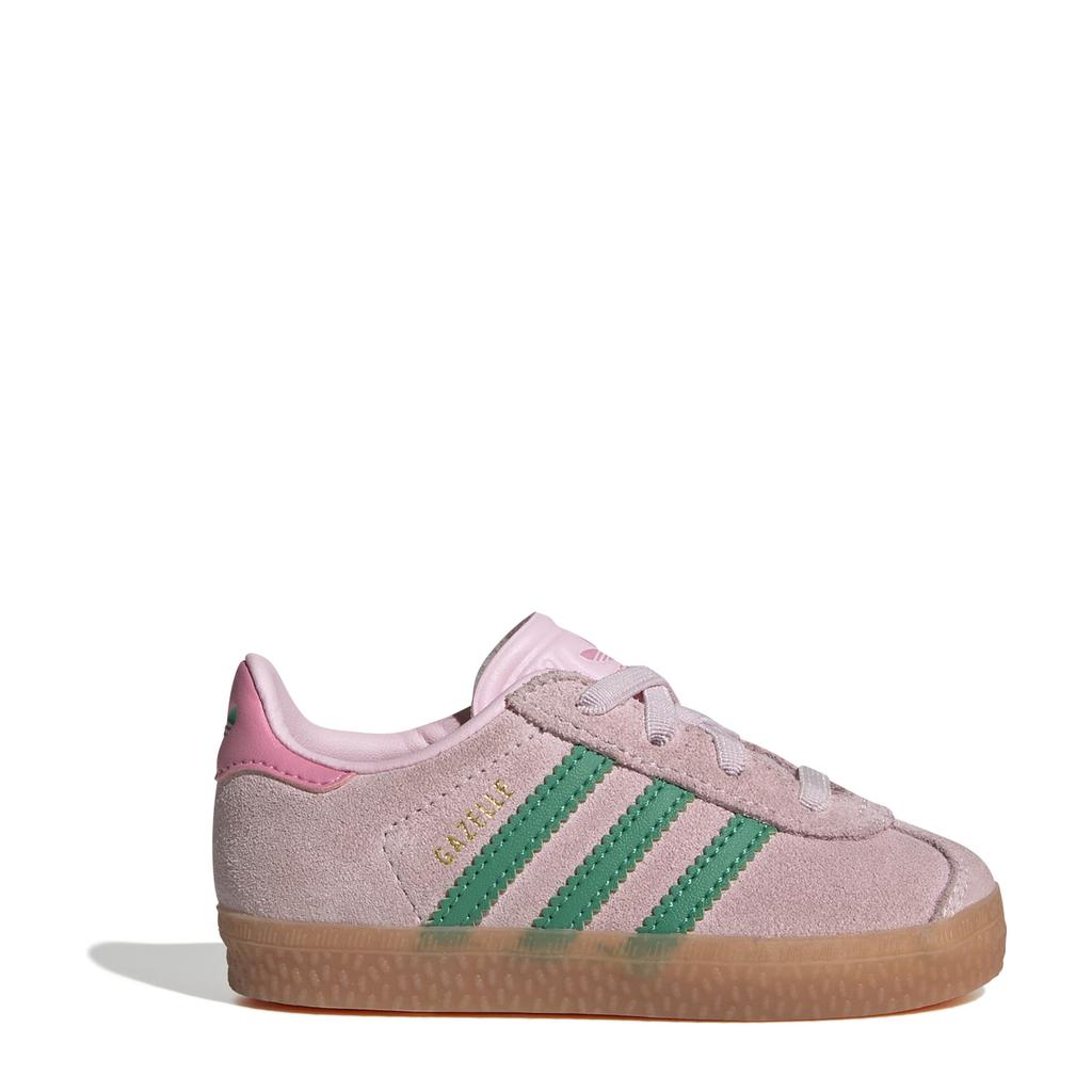 Roze en groene jongens en meisjes adidas Originals Gazelle sneakers van suède/voering: textiel/voetbed: textiel met elastische veters