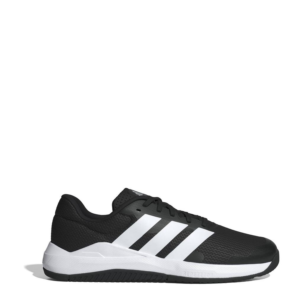 Zwart, wit en rode heren adidas Performance Dropset Base fitness schoenen van bovenwerk van textiel met veters