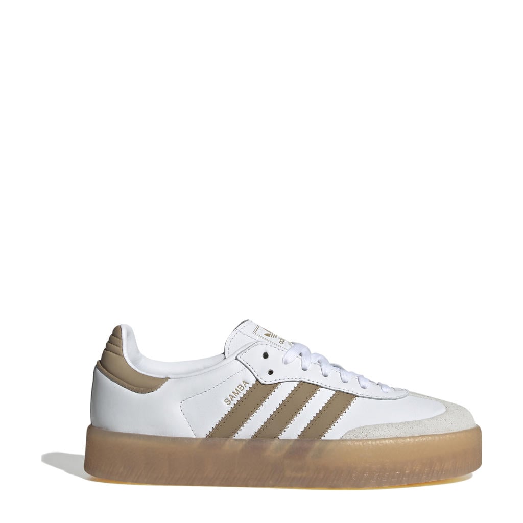 Wit en lichtbruine dames adidas Originals Sambae sneakers van nubuck-leer/voering: mesh/ovetebed: eva met veters