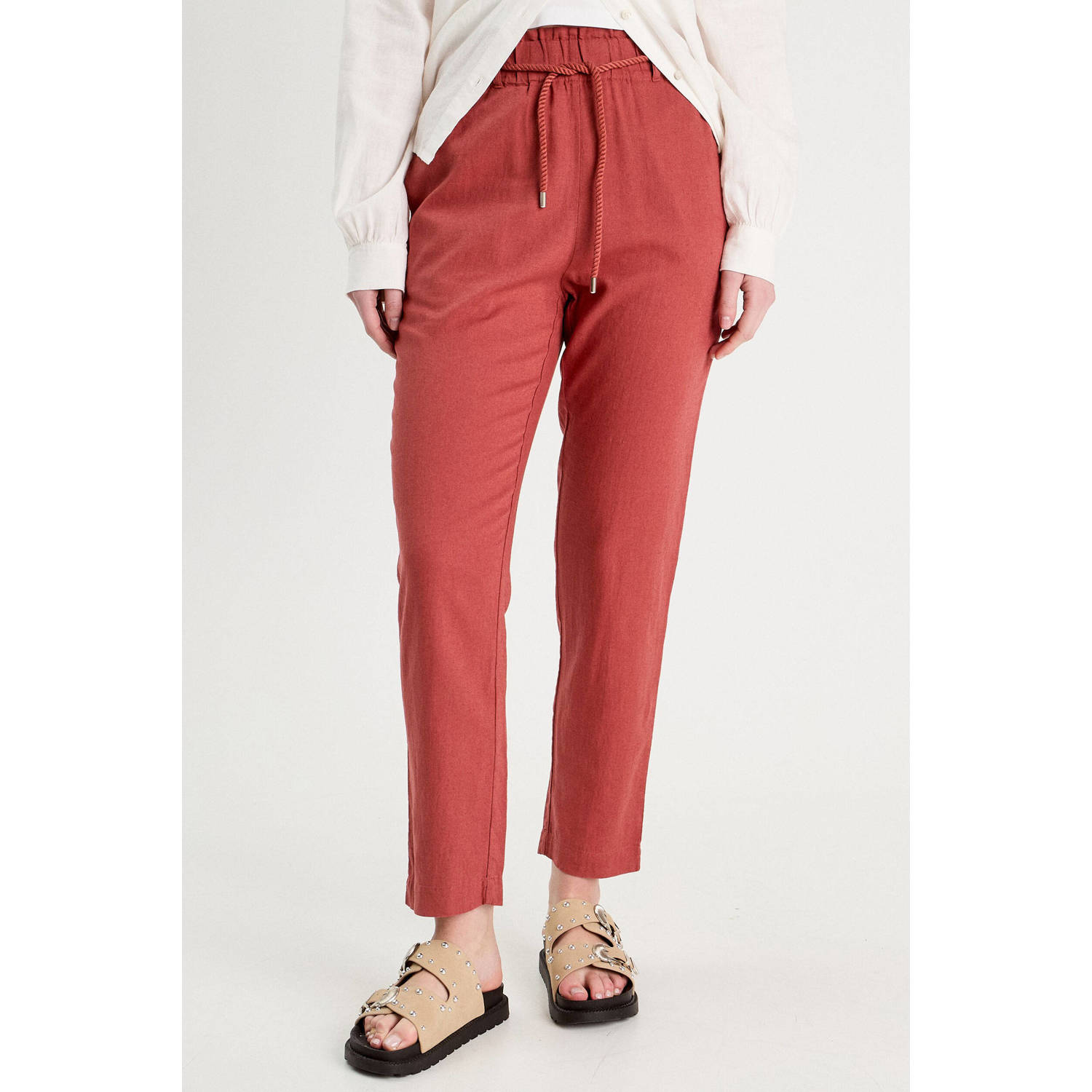 Cache regular waist casual broek koraalrood