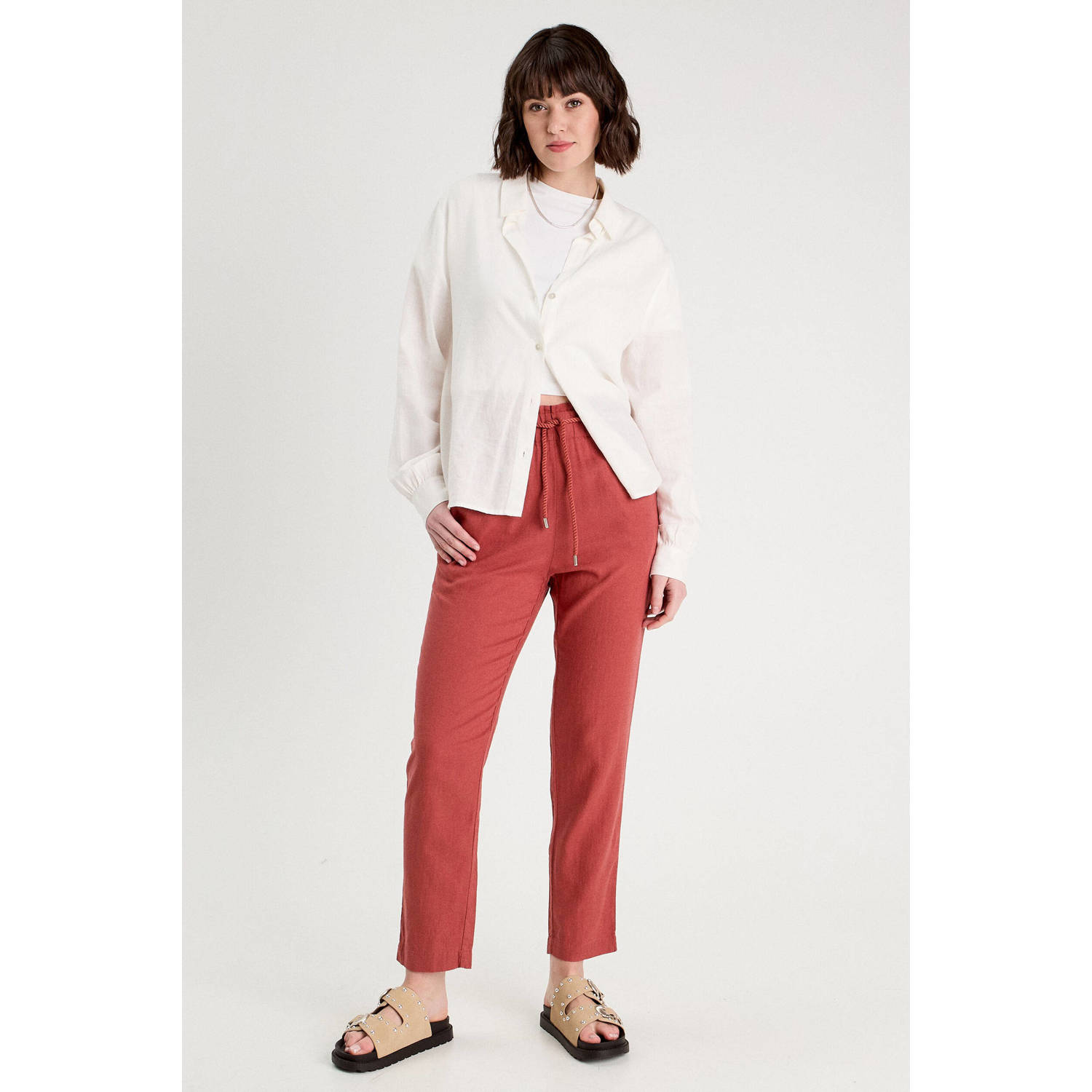 Cache regular waist casual broek koraalrood