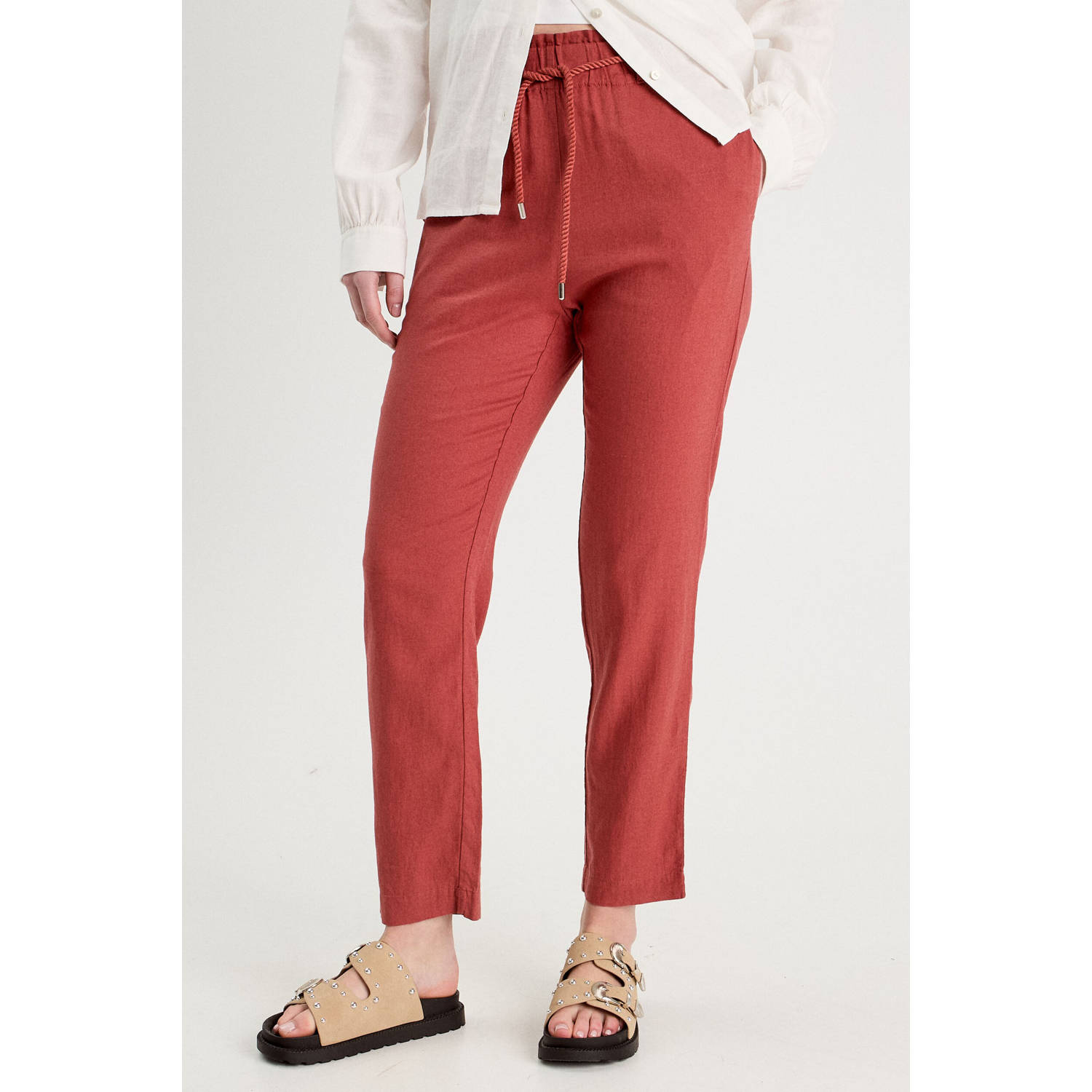 Cache regular waist casual broek koraalrood