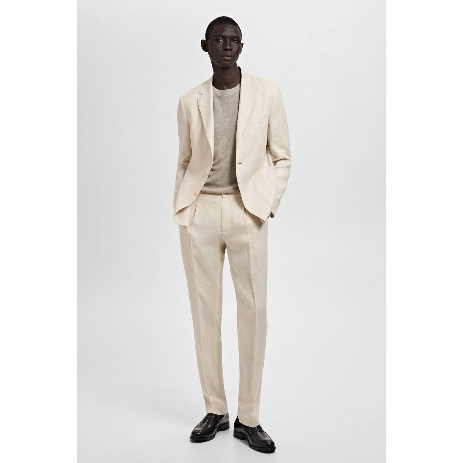 Mango Man linnen slim pantalon ecru