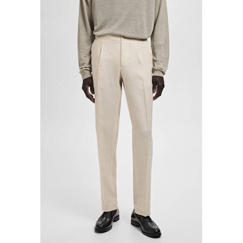 Mango Man linnen slim pantalon ecru afbeelding