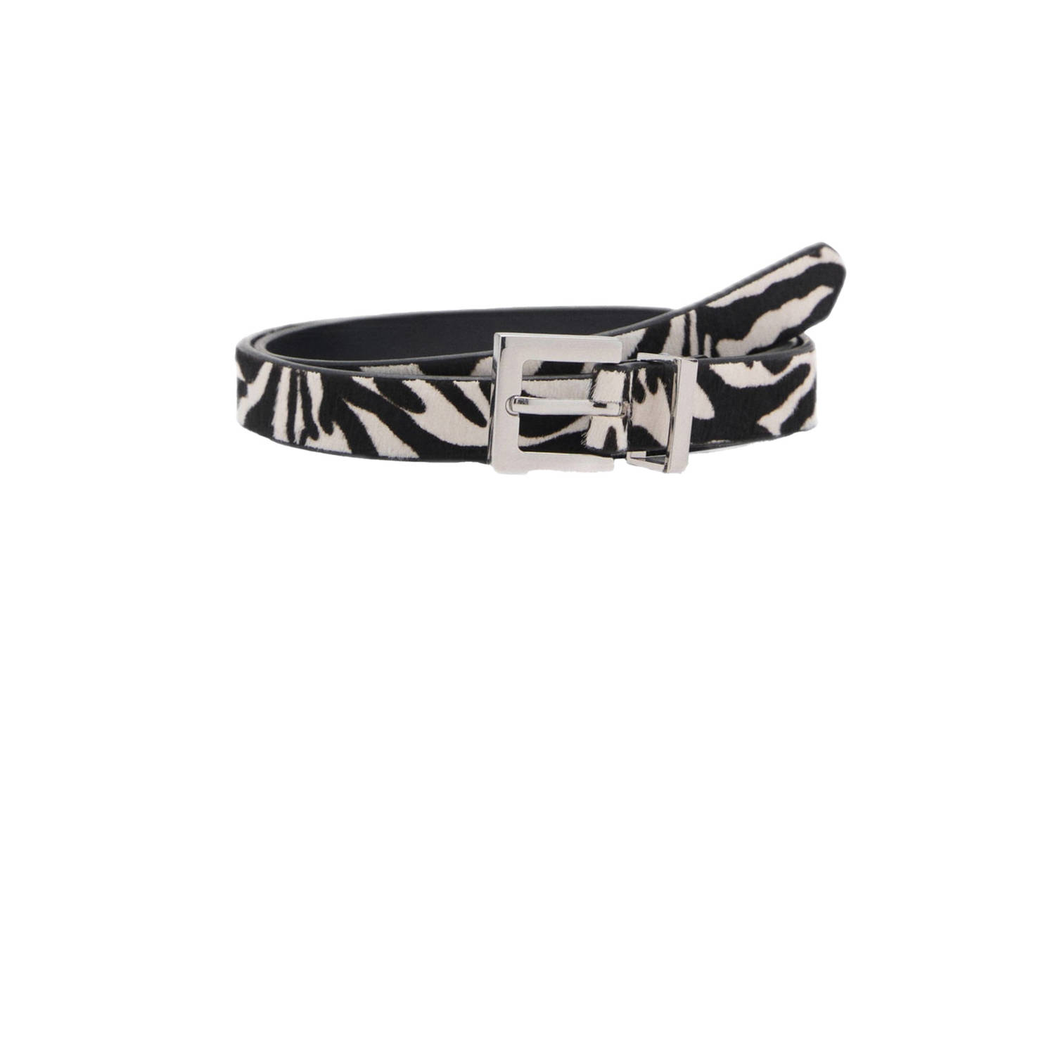 Mango leren riem met zebraprint zwart