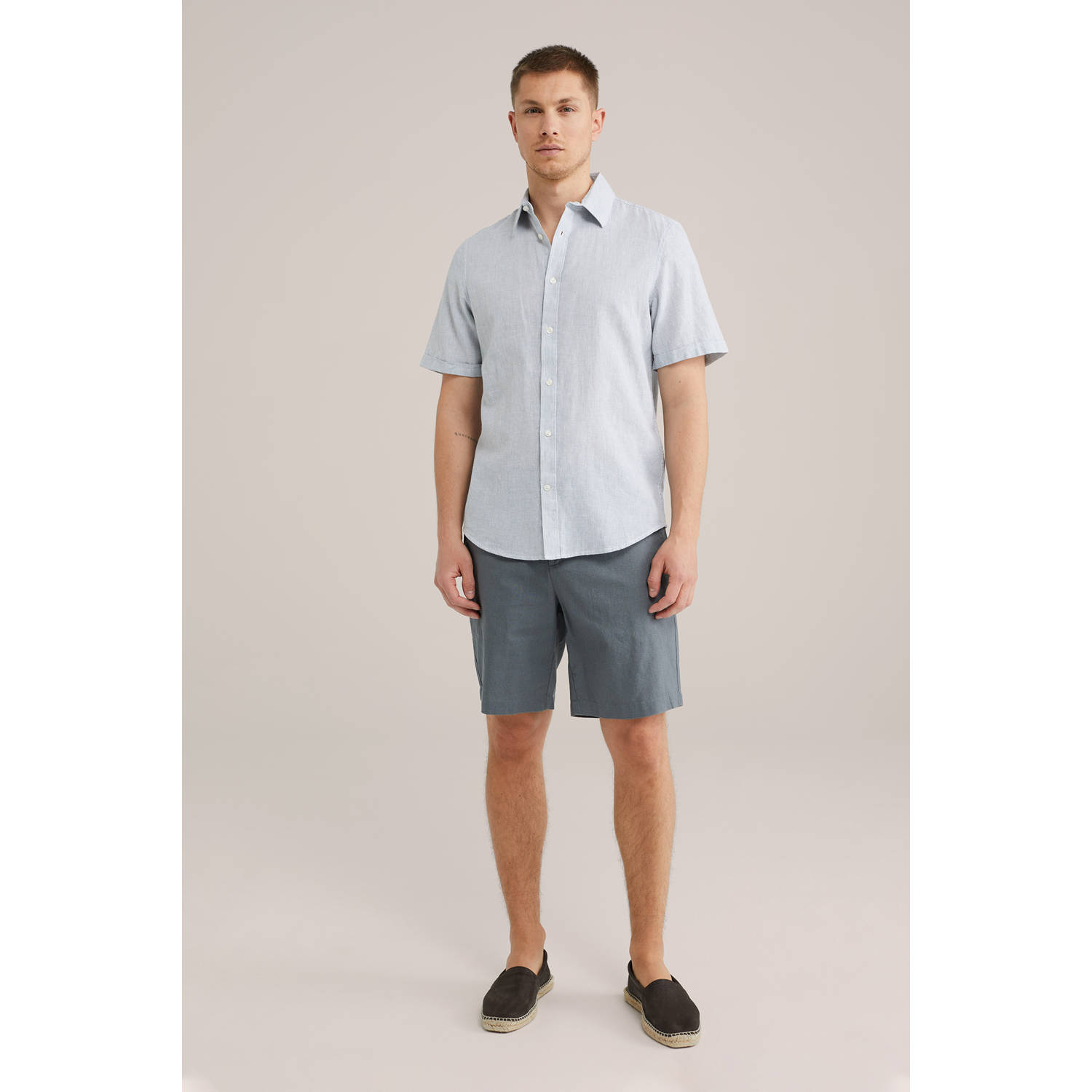 WE Fashion linnen relaxed chino short grijsgroen