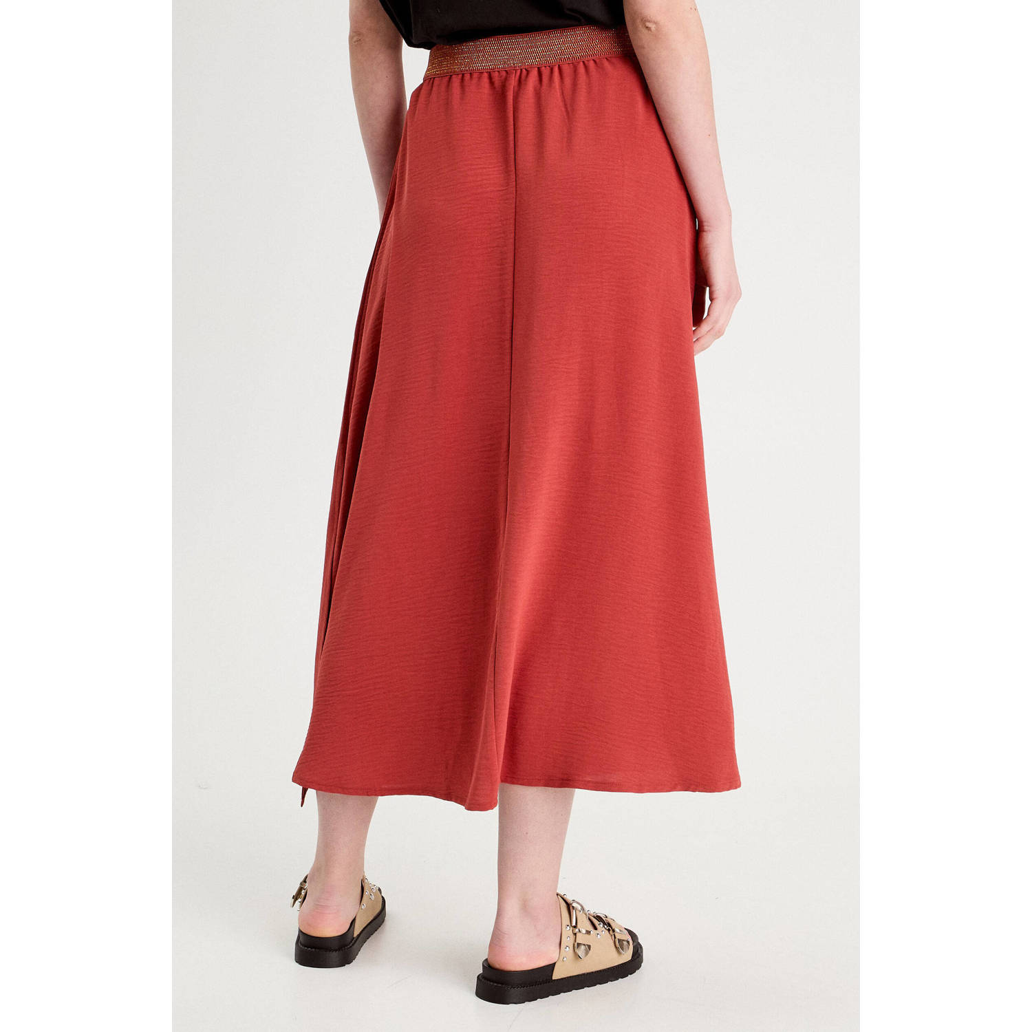Cache midi rok koraalrood