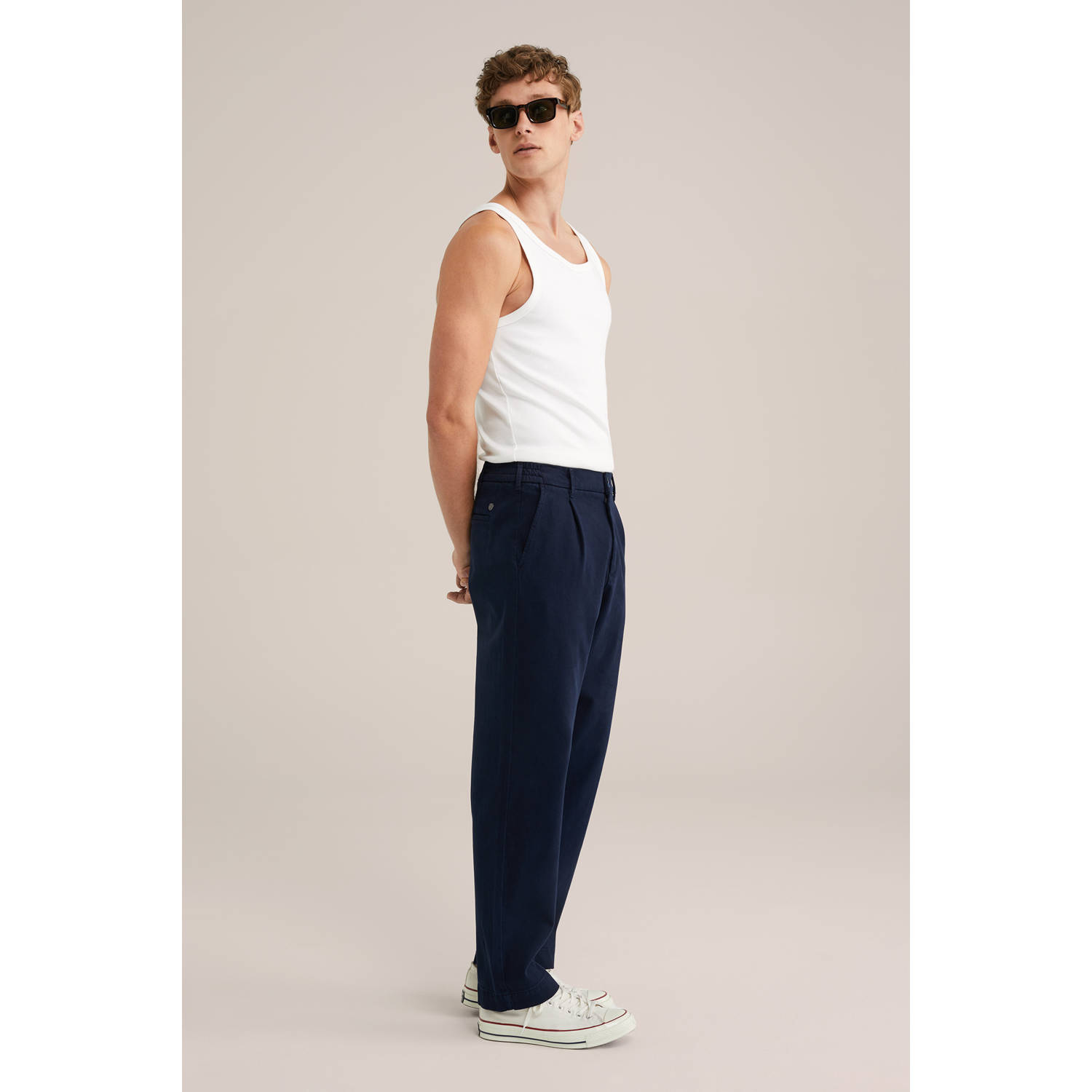 WE Fashion loose casual broek donkerblauw